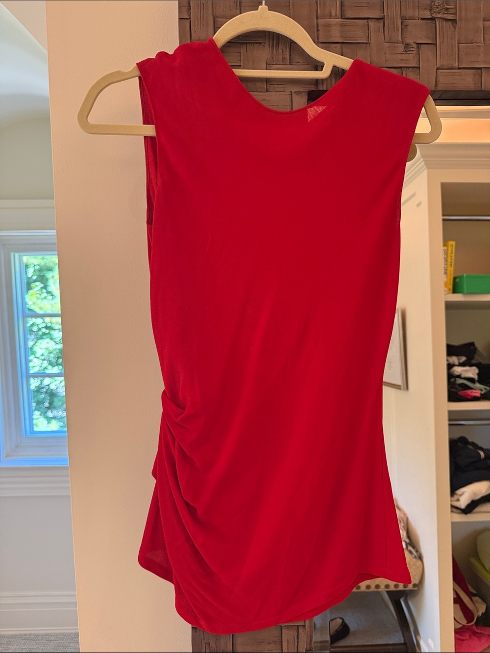 Calvin Klein Red Sleeveless Ruched Top